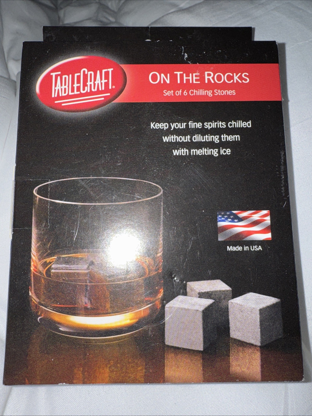 TableCraft Set of 6 Chilling Stones w/ Pouch Whiskey Bourbon Drinks USA Gray NEW