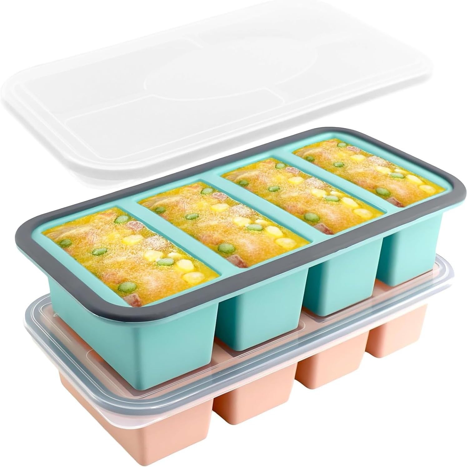 2-pack 1-cup silicone freezer molds with lids food grade safe storage trays