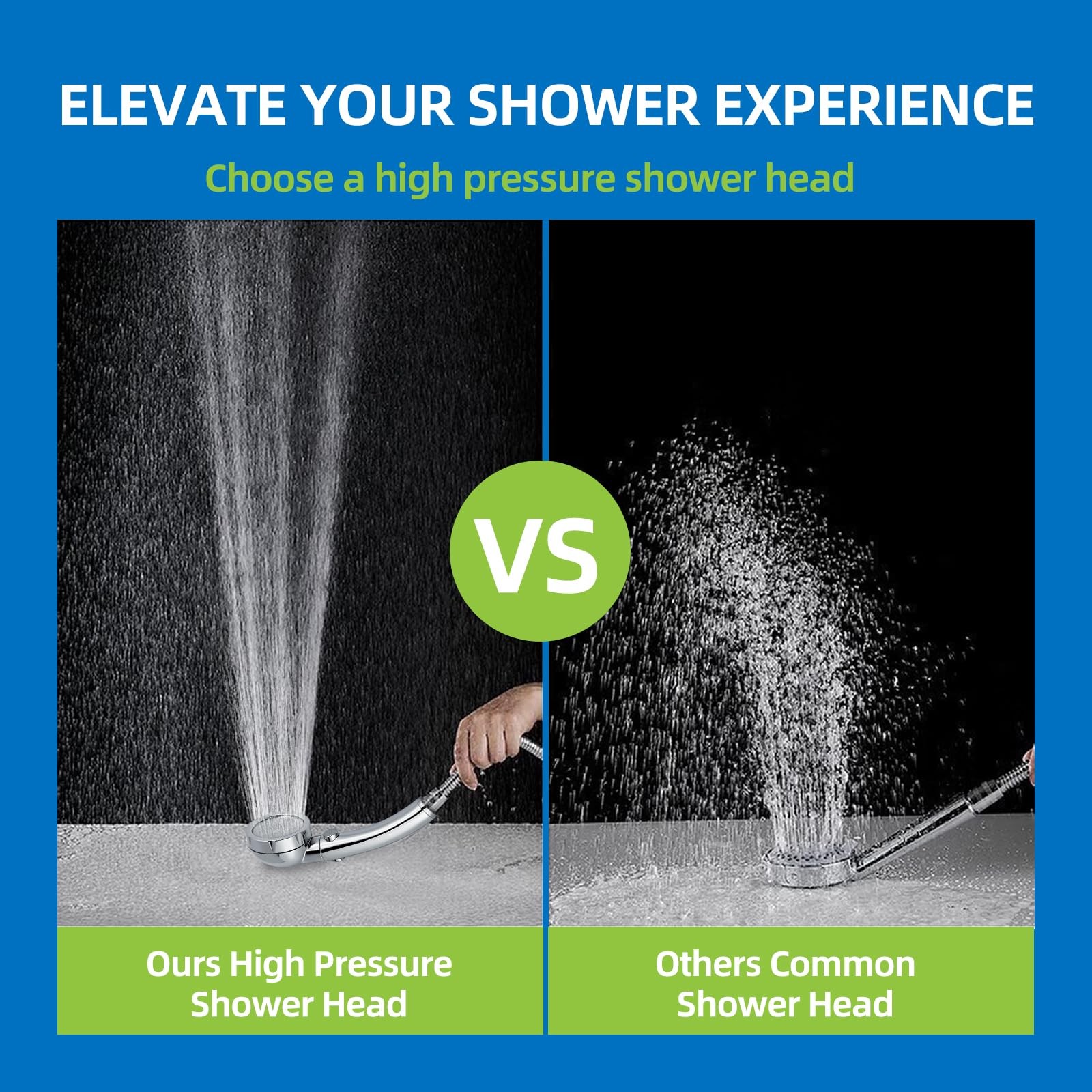 High Pressure Handheld Shower Head with ON/OFF Pause Switch 3 Spray Modes