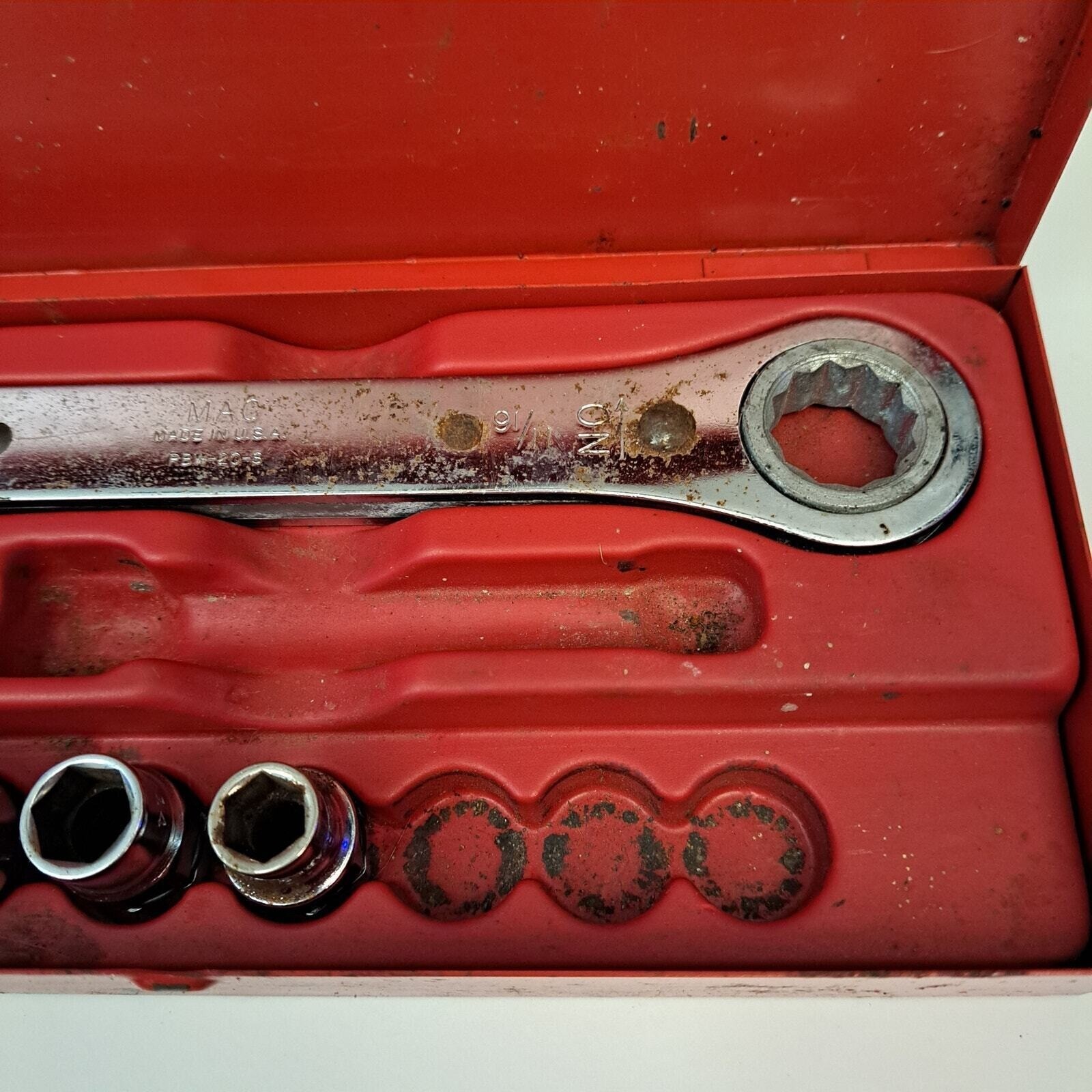Vintage MAC Tools RBW-20 Ratcheting Wrench Set Double Box End 5/8 11/16 Adapters