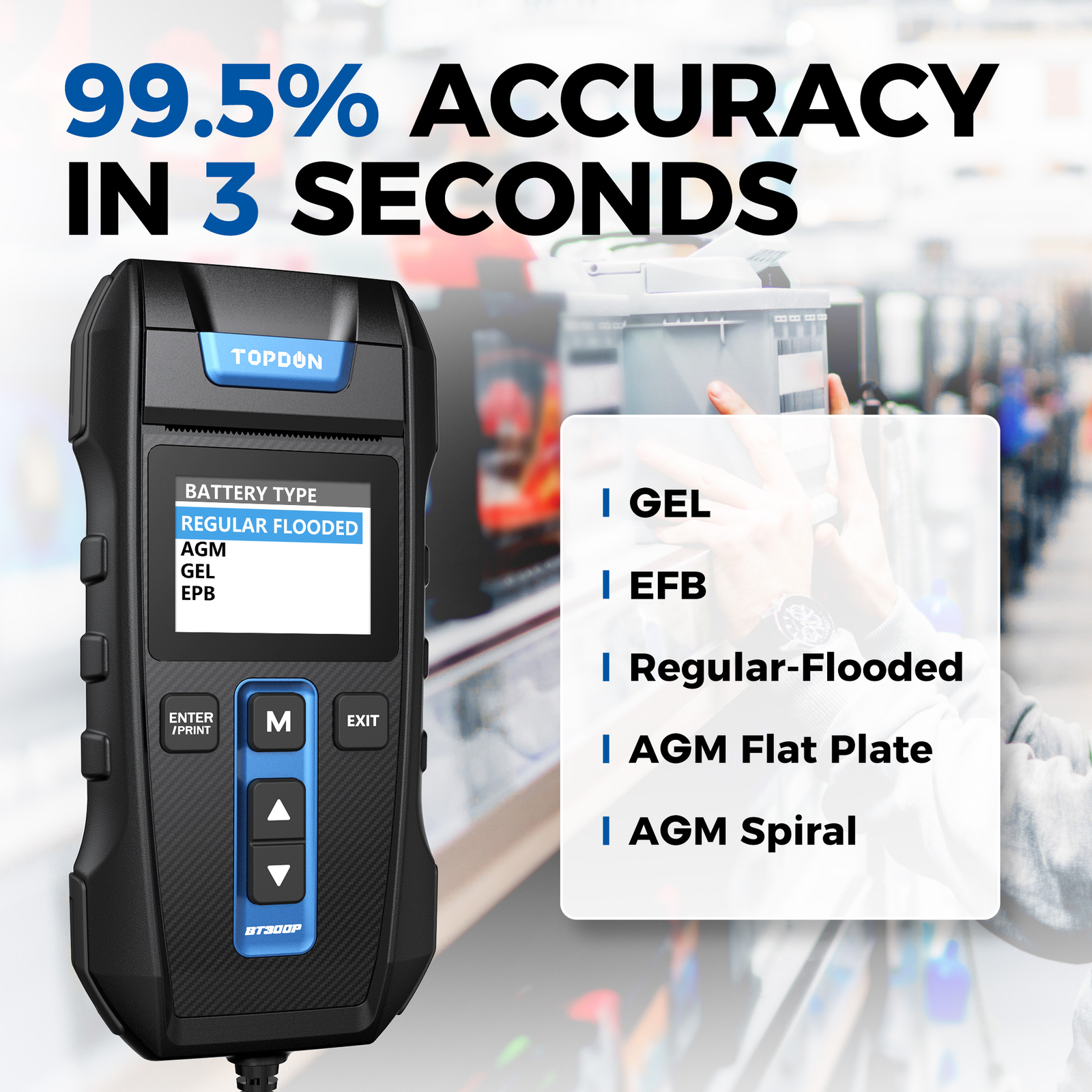 🥇TOPDON BT300P 24V 12V Heavy Duty Truck Battery Tester Cranking &Charging Tests