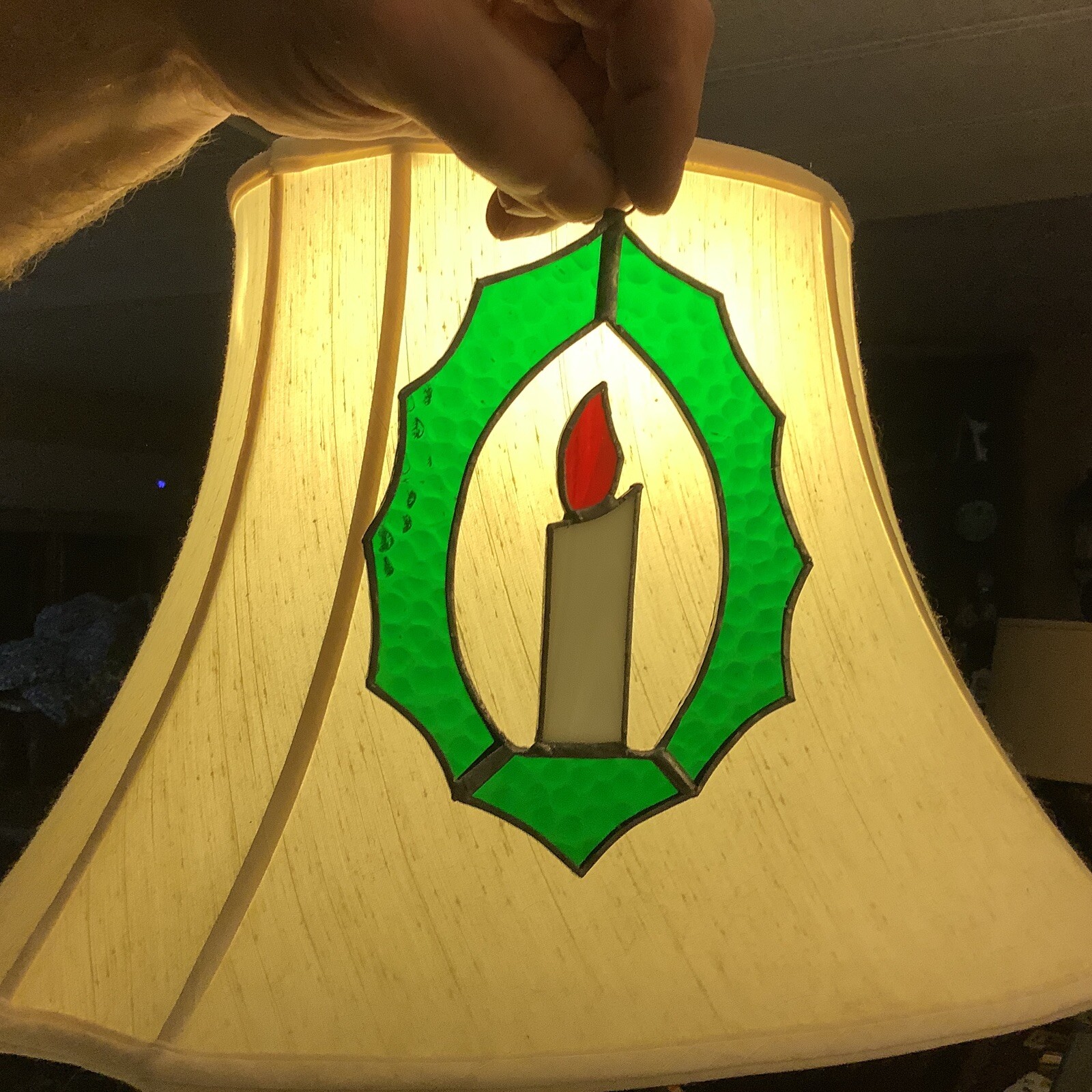 (2)~Leaded Glass Inspired Suncatchers/Ornaments~White Candle/Red Flame/Wreath~
