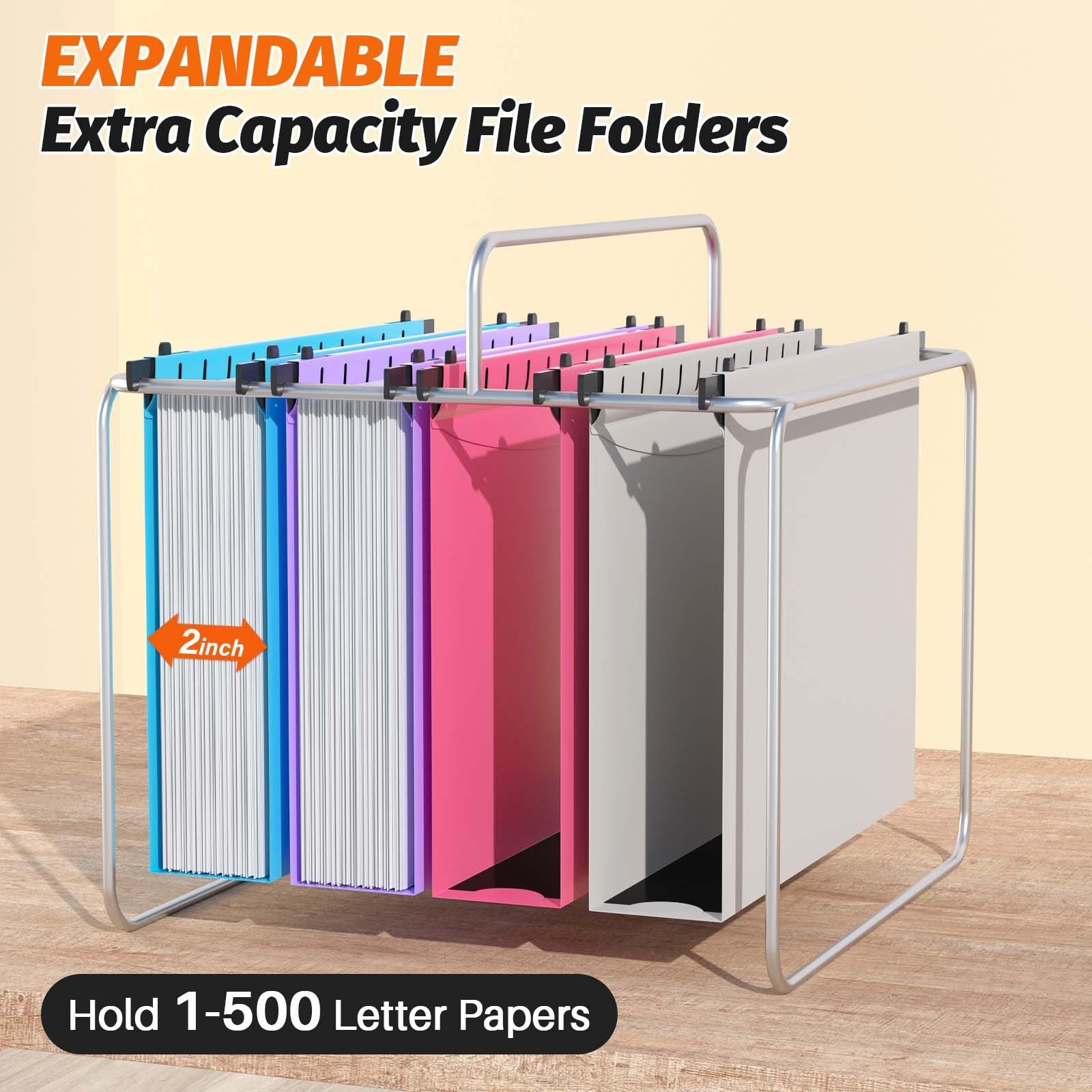 Extra Capacity Plastic Hanging File Folder, 12 Pack Reinforced Hang Folders L...