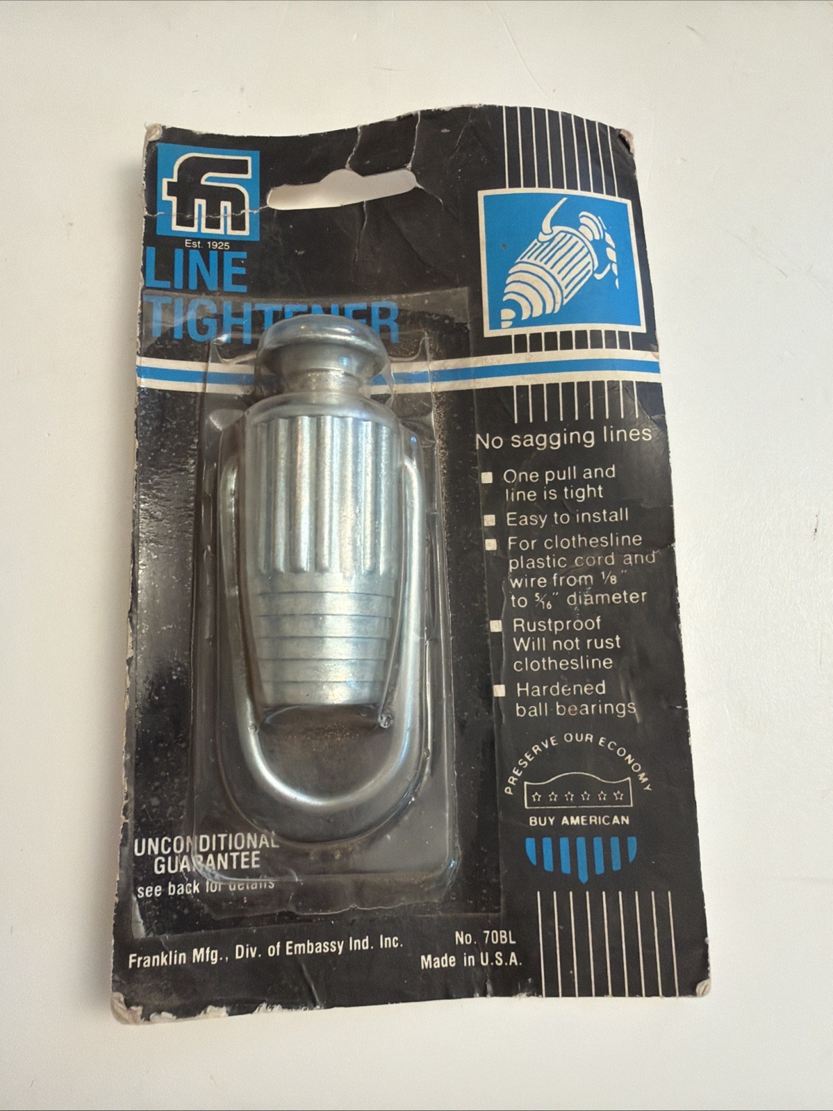 VINTAGE FRANKLIN CLOTHESLINE HARDWARE LINE TIGHTENER  NEW SEALED USA