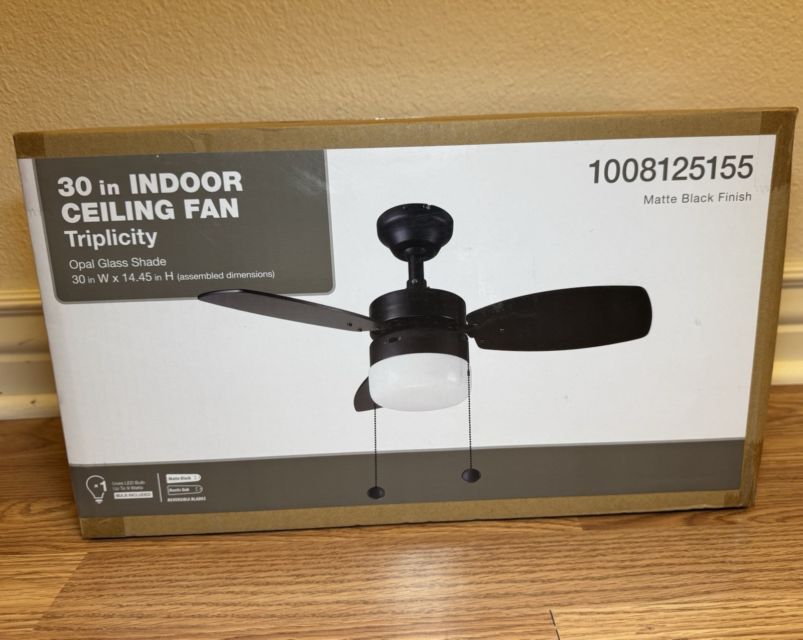 Triplicity 30 in. Indoor Matte Black Ceiling Fan W/ Light & Opal Glass Shade