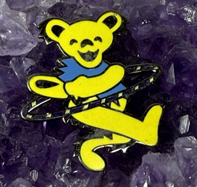 Vintage Yellow Grateful Dead Dancing Bear with Hula Hoop Lapel / Hat Pin