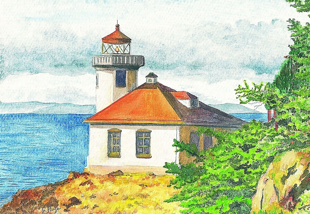 Lime Kiln Lighthouse in Sun, San Juan Island, Washington. Glenda Page Notecards