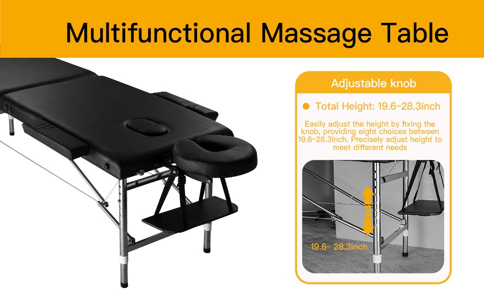 84" Professional Metal Massage Table Adjustable Height, Portable With Carry Case