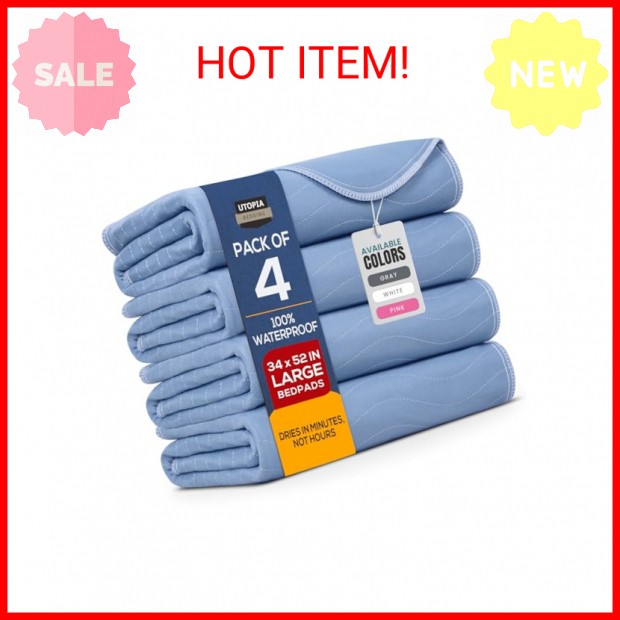 Utopia Bedding Washable Underpads 34" x 52" (Pack of 4), Waterproof Reusable Hea