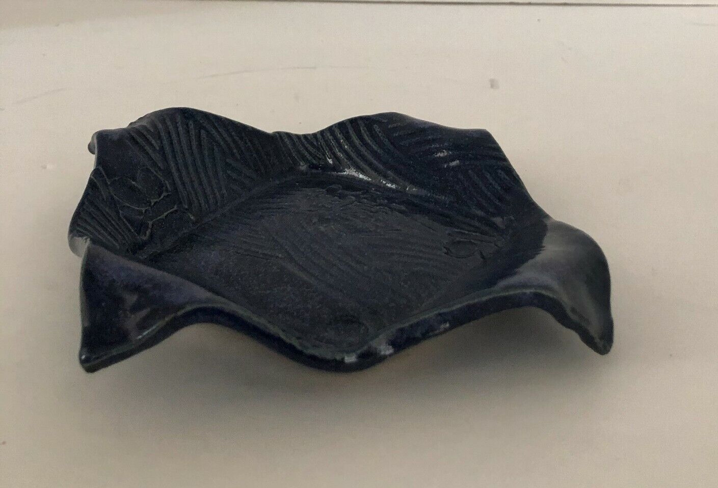 Studio Pottery Trinket Dish Svetlana SAT 2 Handmade Blue Floral Pattern Signed