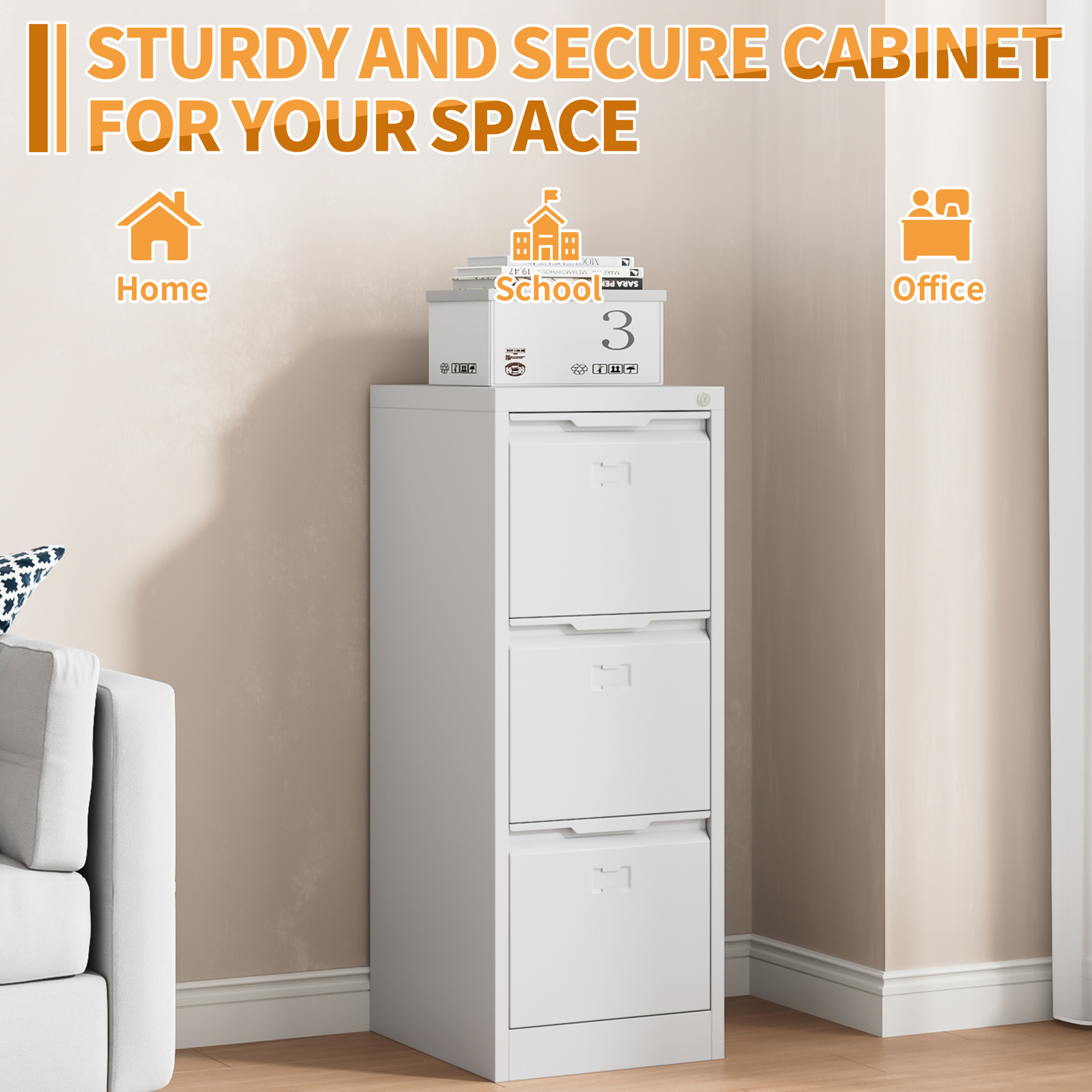 3-Drawer Filing Cabinet Vertical File Cabinet Lockable Office Storage Drawers