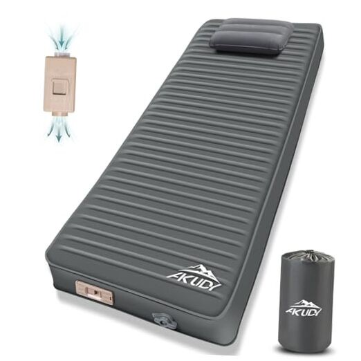Self Inflating Sleeping Pad with Electric Pump, 4" Ultra-Thick Single Grey