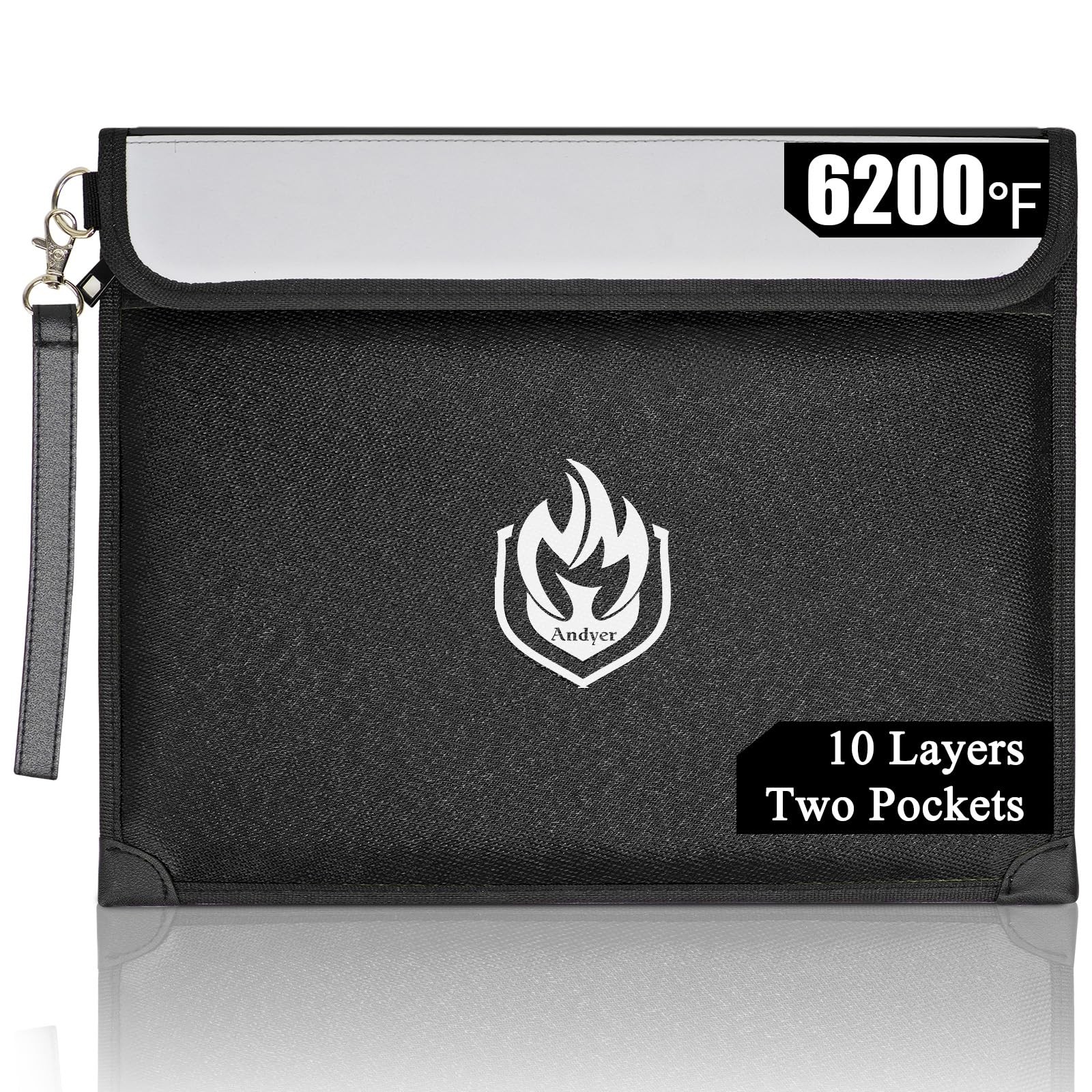 2 Pockets Fireproof Document Bag 6200°F, 10 Layers Waterproof Fireproof Money...