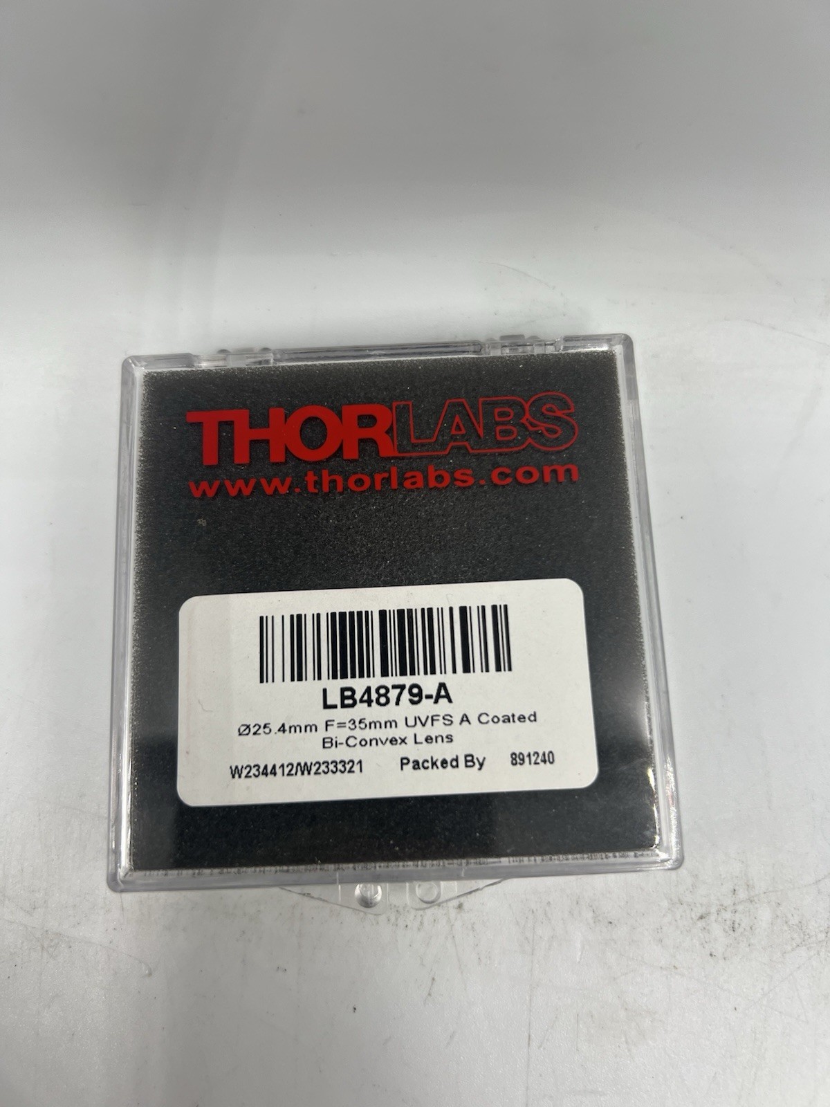 New NOS ThorLabs LB4879-A 25.4mm F=35mm UVFS A Coated Bi-Convex Lens