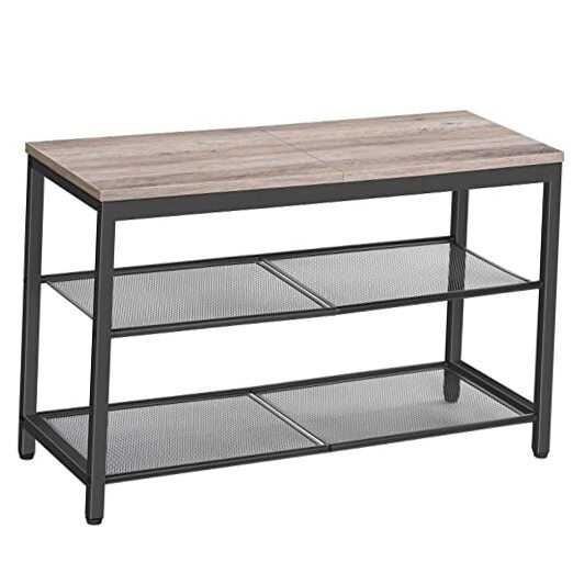 Shoe Bench, 3-Tier Shoe Rack, Industrial 29.5"L x 11.2"W x 19"H Greige + Black