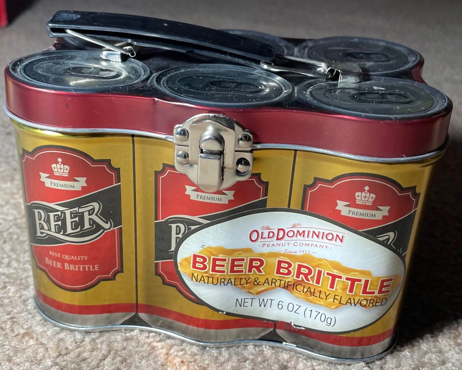 OLD DOMINION BEER BRITTLE EMPTY 6 PACK TIN LUNCHBOX FUN BEER COLLECTIBLE DRINK !