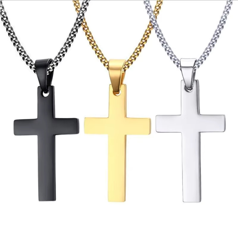 Stainless Steel Cross Pendant Necklace Men Women Boys Girls Punk Hip Hop Gift