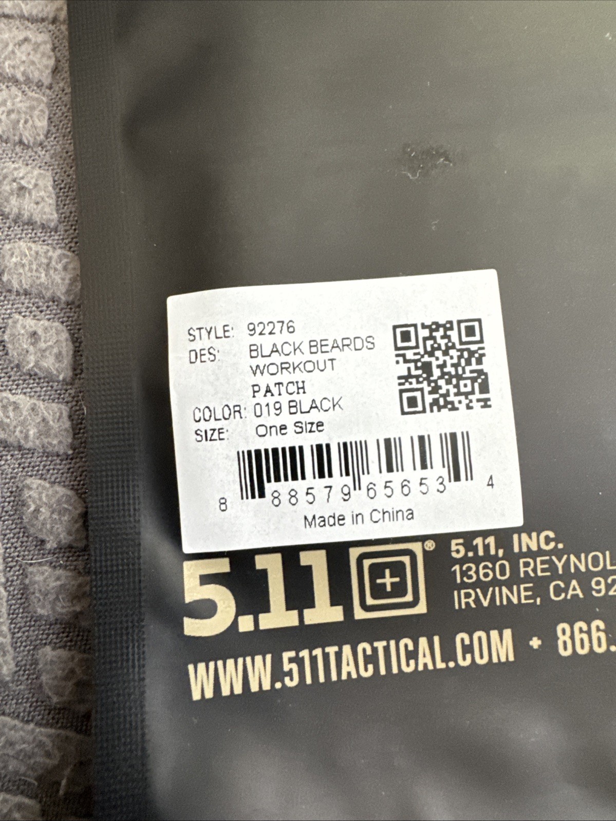 5.11 Tactical Black Beards Workout Patch