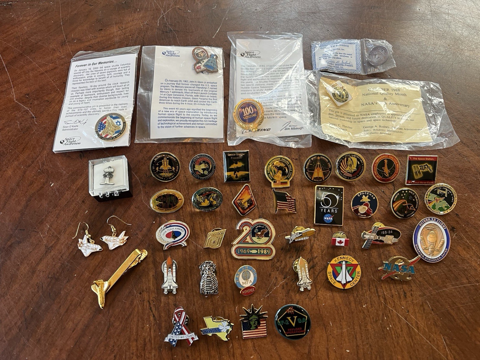 NASA Rare Lapel Pin Lot: 41 Pins Space Shuttle, Astronaut Commemorative