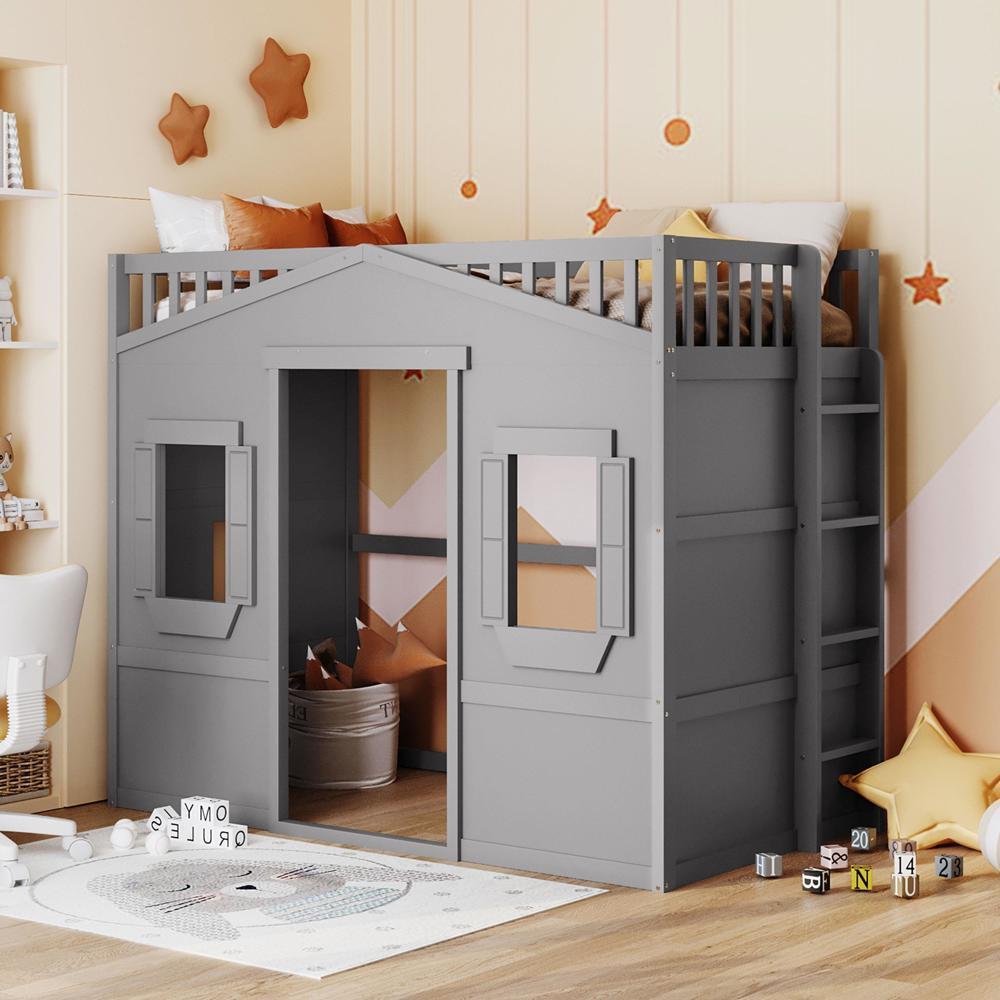 Sturdy and Durable Twin Size House Loft Bed With Ladder
