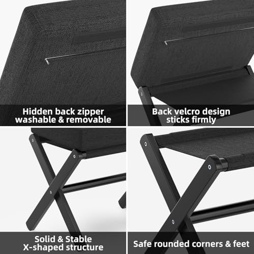 Foldable Foot Stool Ottoman, Modern Foot Rest with Bamboo X Legs Black - Black