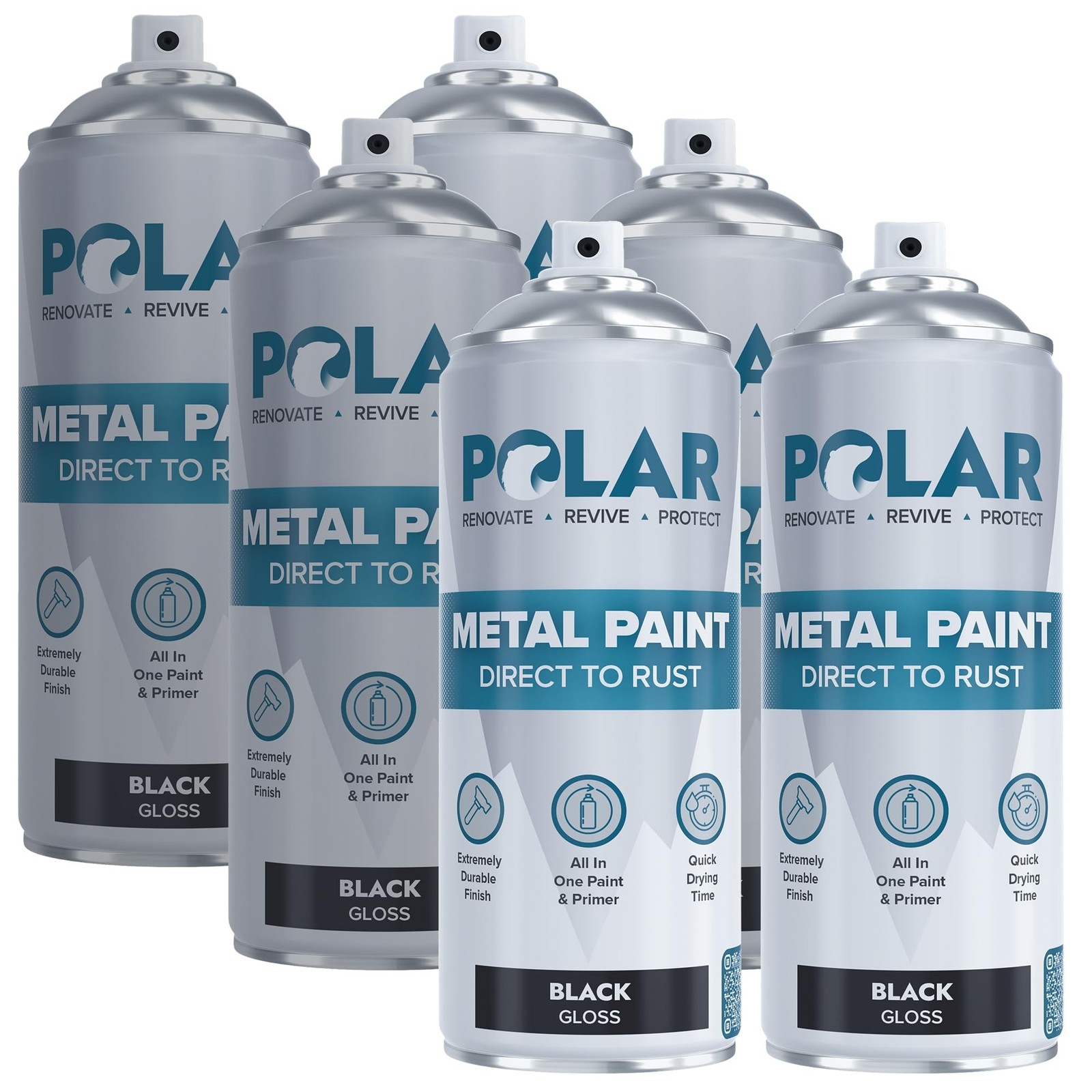 Polar Metal Spray Paint 6 x 13.5oz Gloss Black for Metal Wood Plastic
