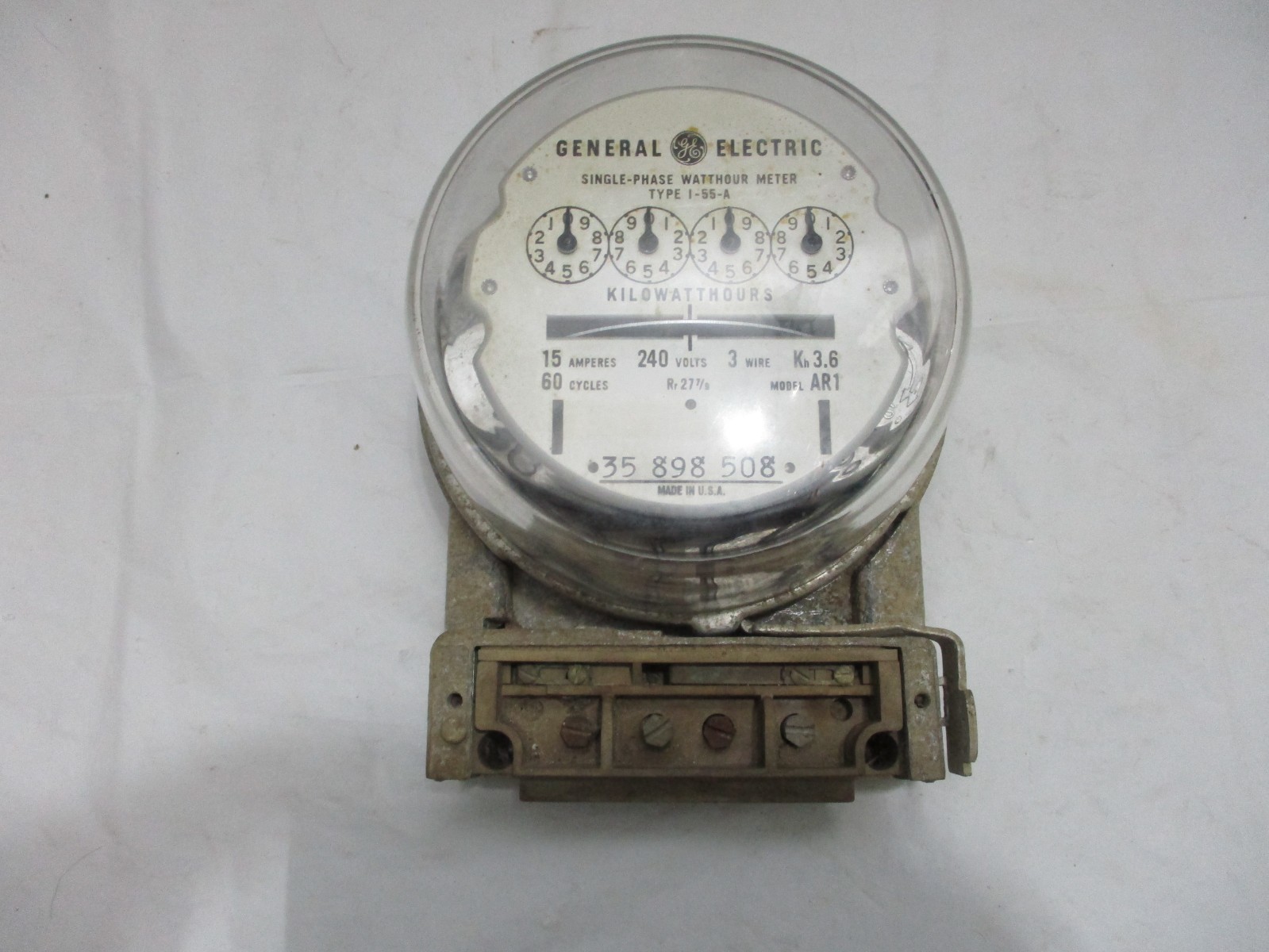 Vintage General Electric Power Meter Model 1-55-A  15 AMP 240 Volt Parts Only