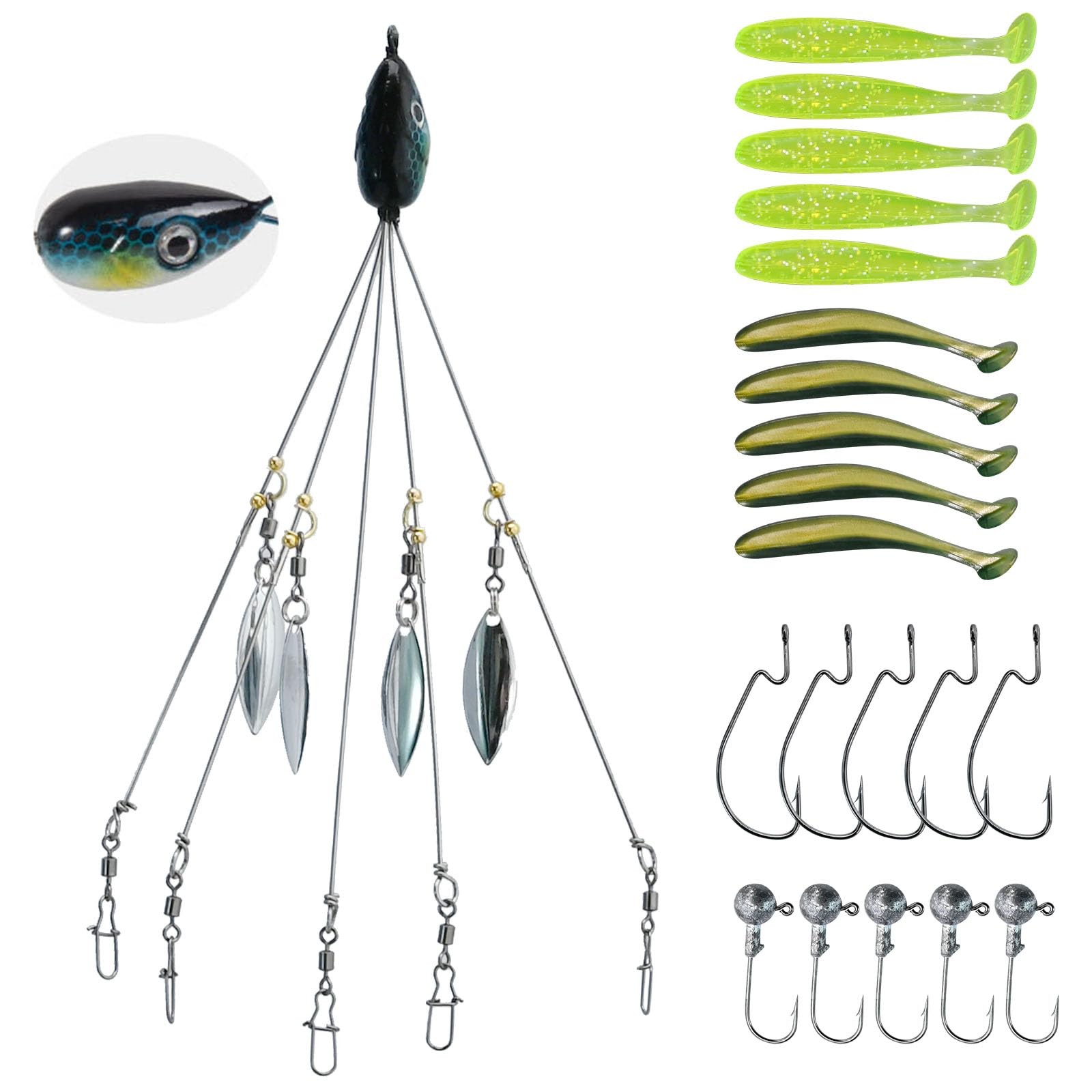21Pcs 5 Arms Alabama Umbrella Rig for Bass Striper Rig Fishing Lures Bait Kit