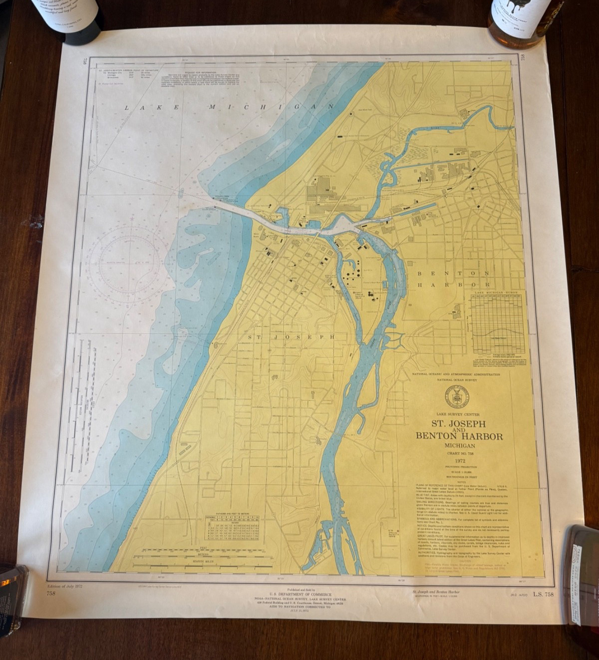 NOAA St. Joseph & Benton Harbor Nautical Chart Map Lake Michigan July 1972