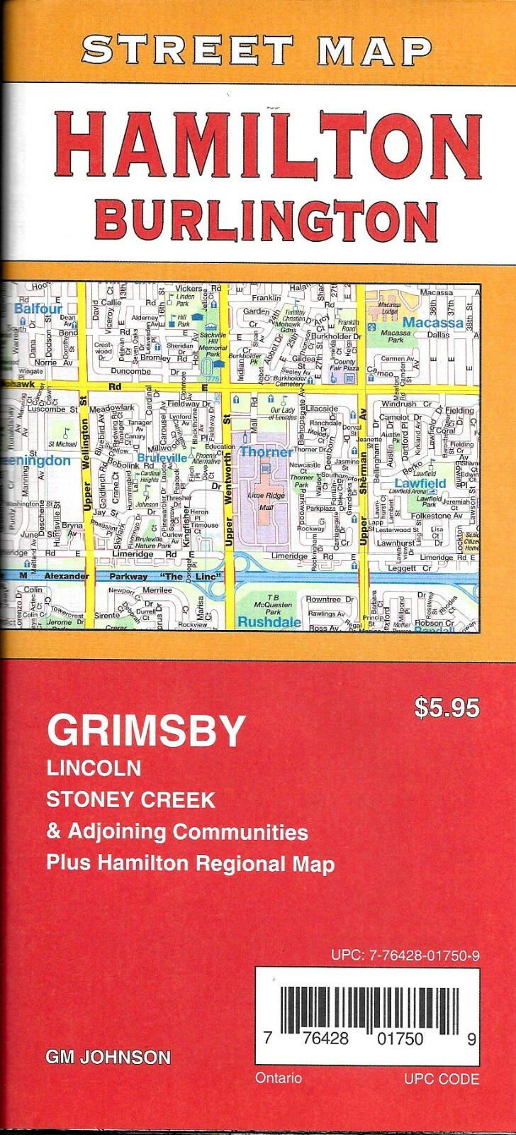 Street Map of Hamilton, Burlington, Grimsby, Ontario, Canada, by GMJ Maps