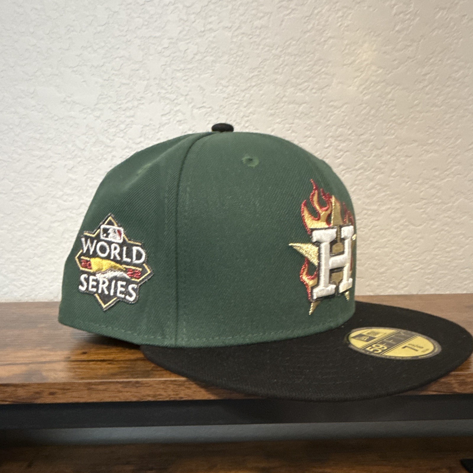 Houston Astros Green Black Fitted Cap Hat WS Patch 7 3/8