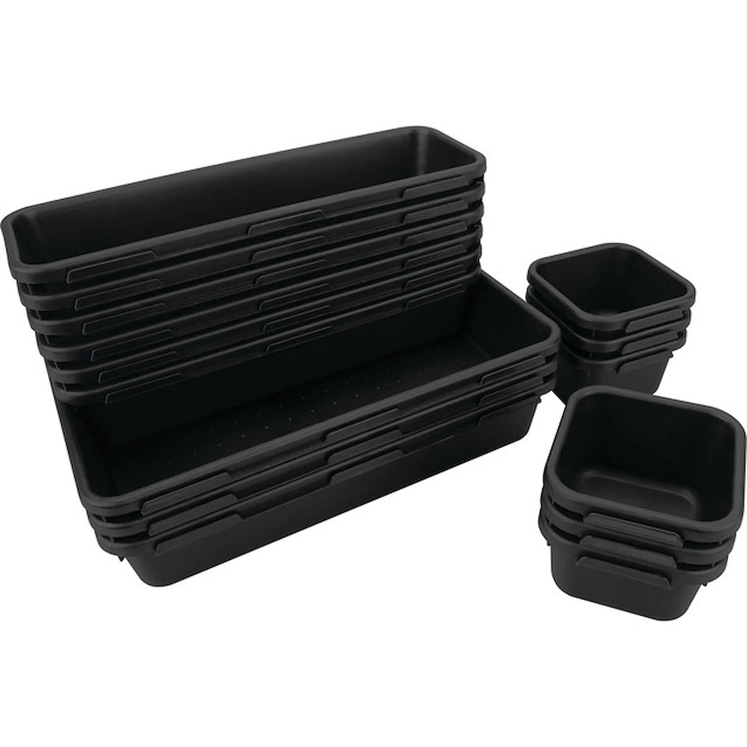 JEGS 16-Piece Interlocking Drawer Organizer Bin Set – Durable Plastic, 3 Sizes