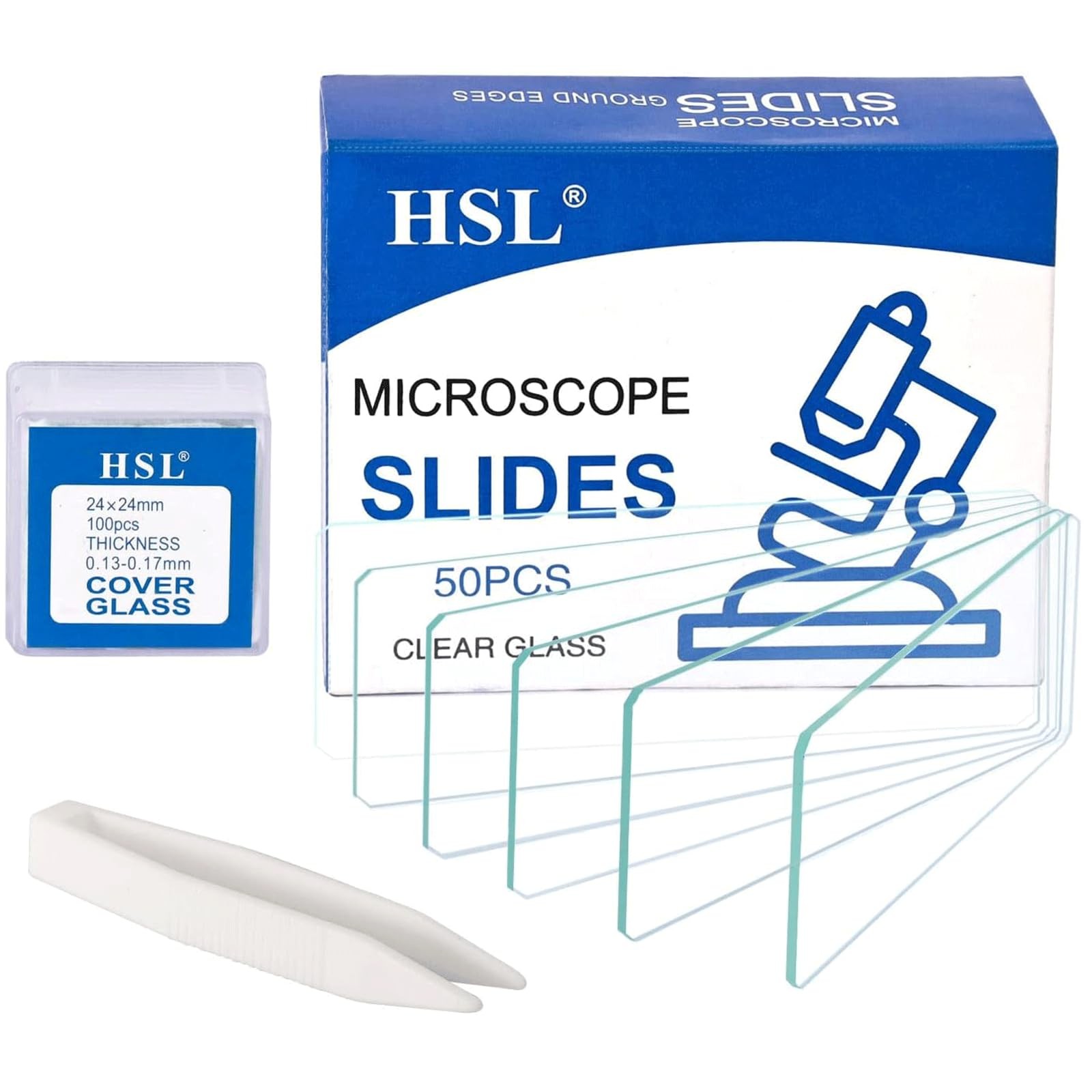 HSL Microscope Slides and Covers,24x24mm Square Cover Glass 100pcs and 50cps Bla