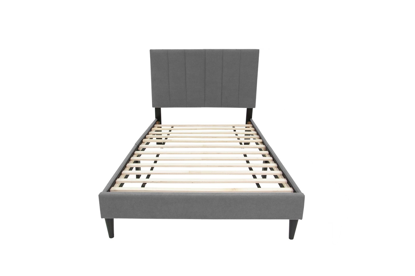 Poundex Adjustable Gray Fabric Channel Tufted Twin Size Bed Frame