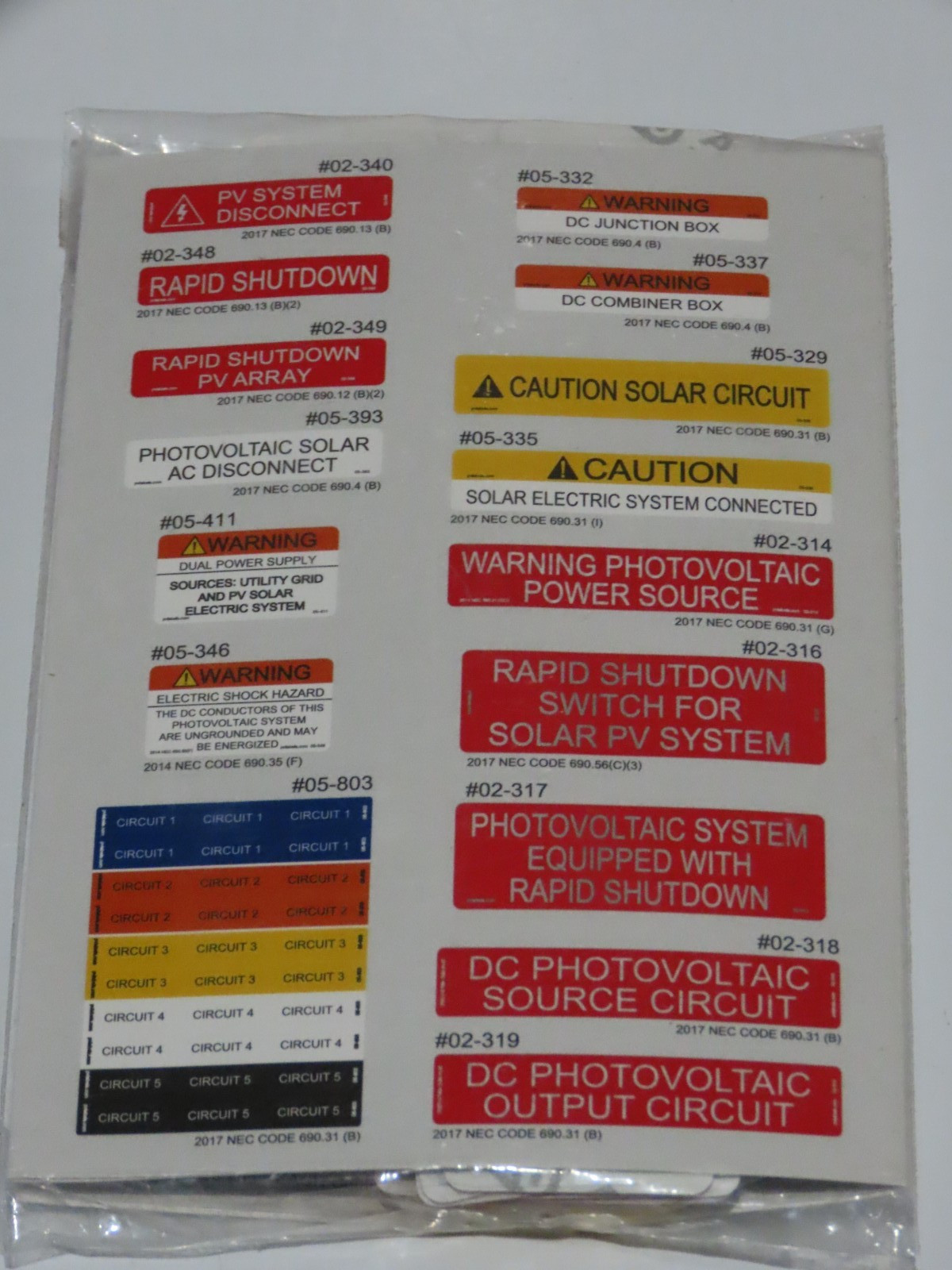 PV-LABLES -05-517-  55 PIECE ANSI ASSORTMENT Pack-Solar Labels