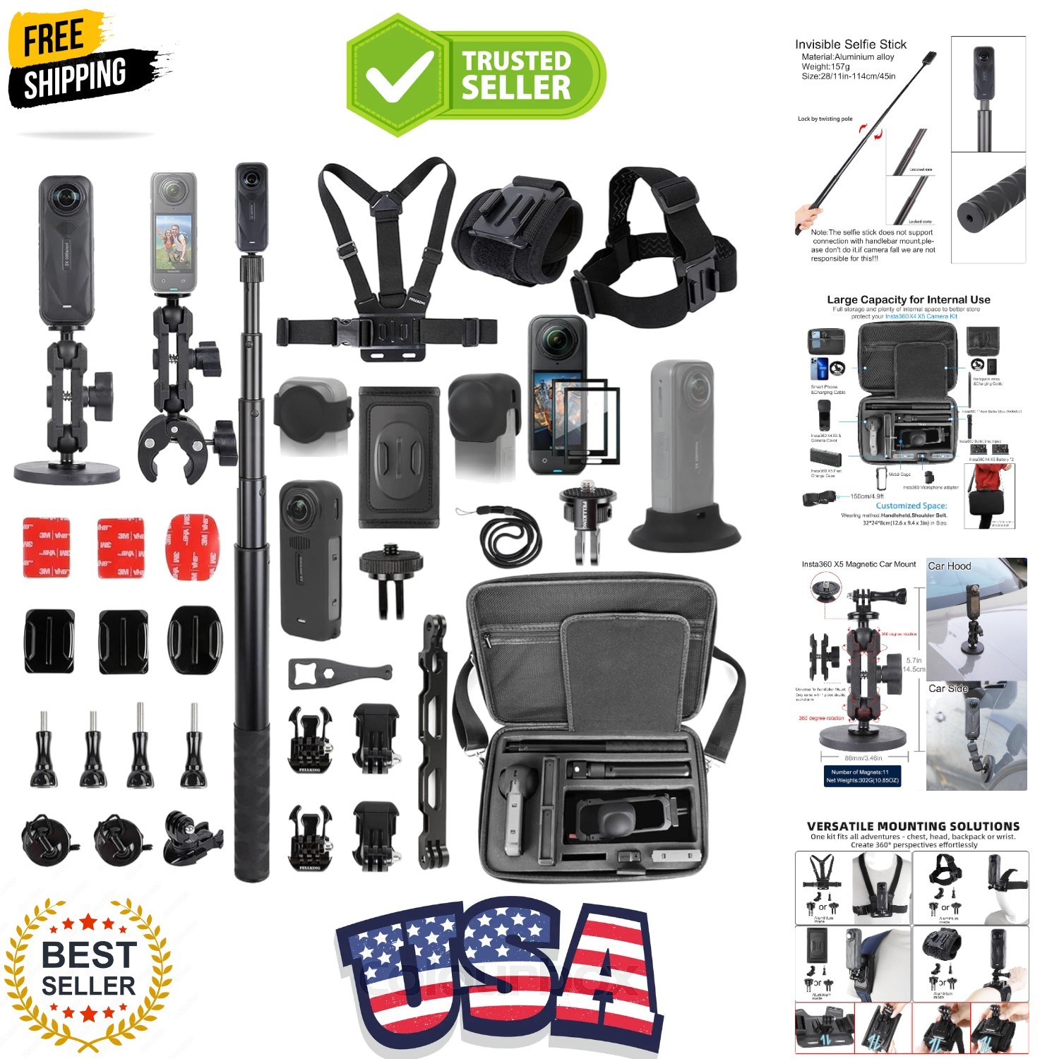 Accessories Kit for insta360 X5,Included Carrying Case with Belt,2 Pcs Metal ...