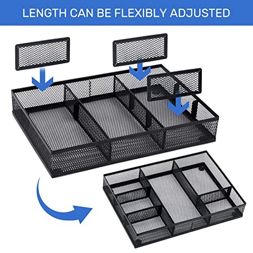 Desk Drawer Organizer with 6 Adjustable Dividers, Metal Pen organizer for