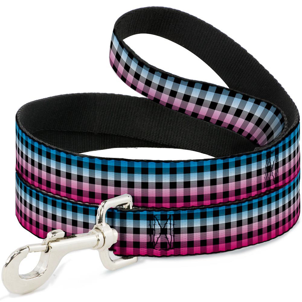 Dog Leash Buffalo Plaid Turquoise/Fuchsia Fade NARROW 0.5"