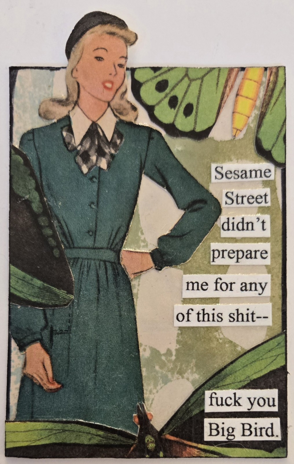 Collage Art Card ACEO ATC Vintage 1939 McCalls Image Snarky Sesame Street