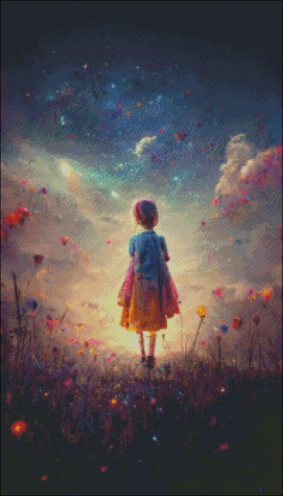 Little Girl Starry Sky - DIY Chart Counted Cross Stitch Patterns Needlework DMC