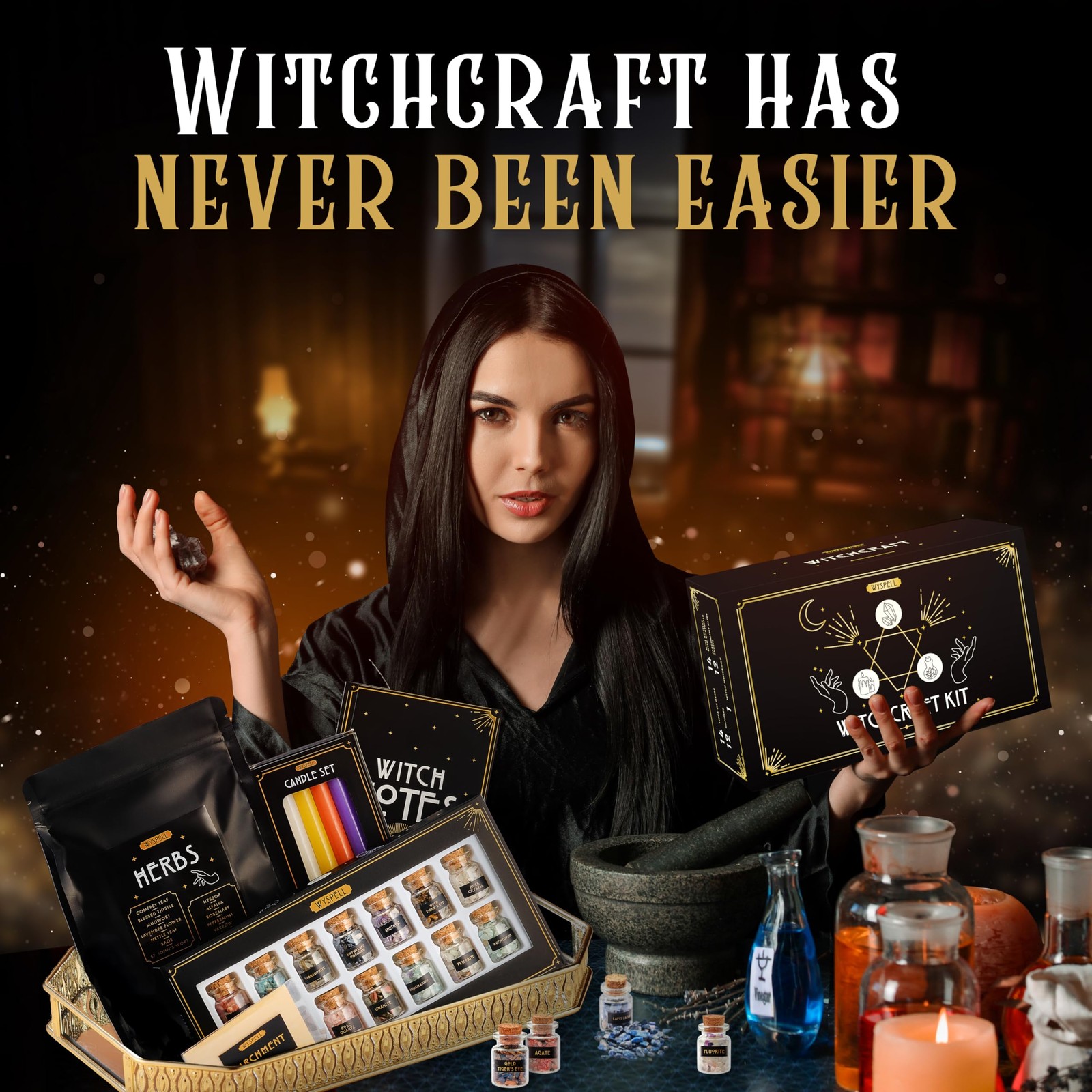Wyspell Witchcraft Supplies Kit for Witch Altar Kit, Multicolor
