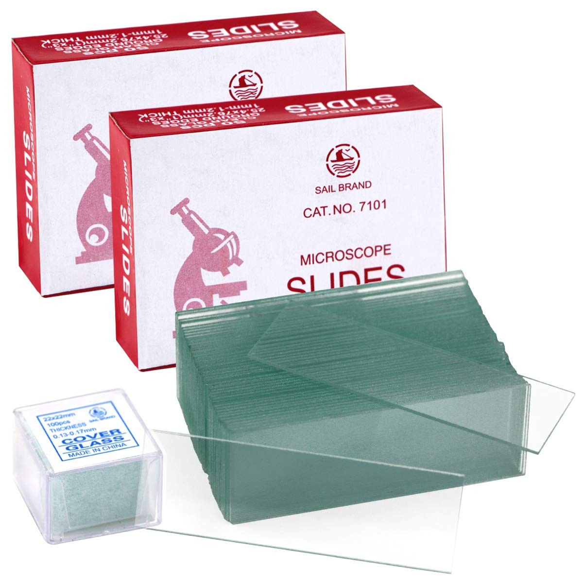 100PCS Clear Transparent Blank Microscope Slides and 100PCS Square Coverslips Co
