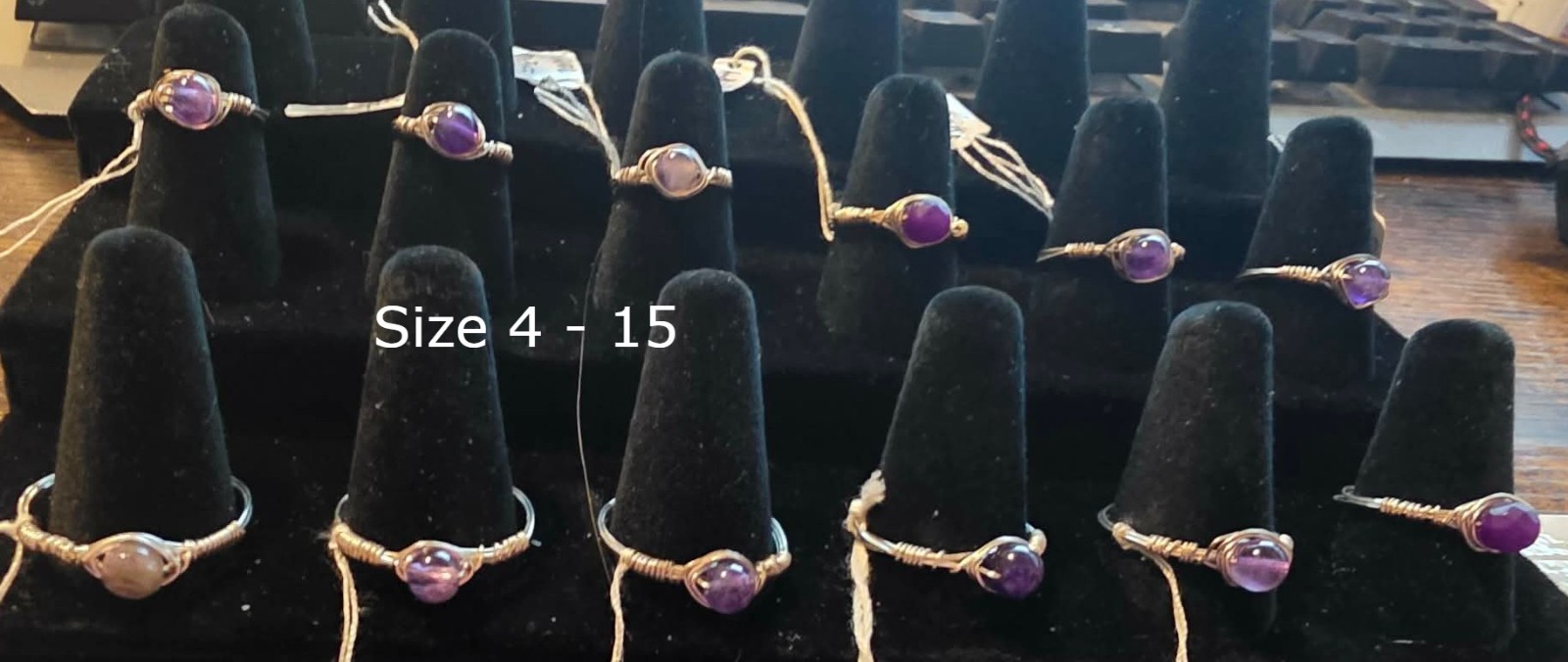 Handmade size 4 Wire-Wrapped Amethyst rings with Silver-Filled Wire