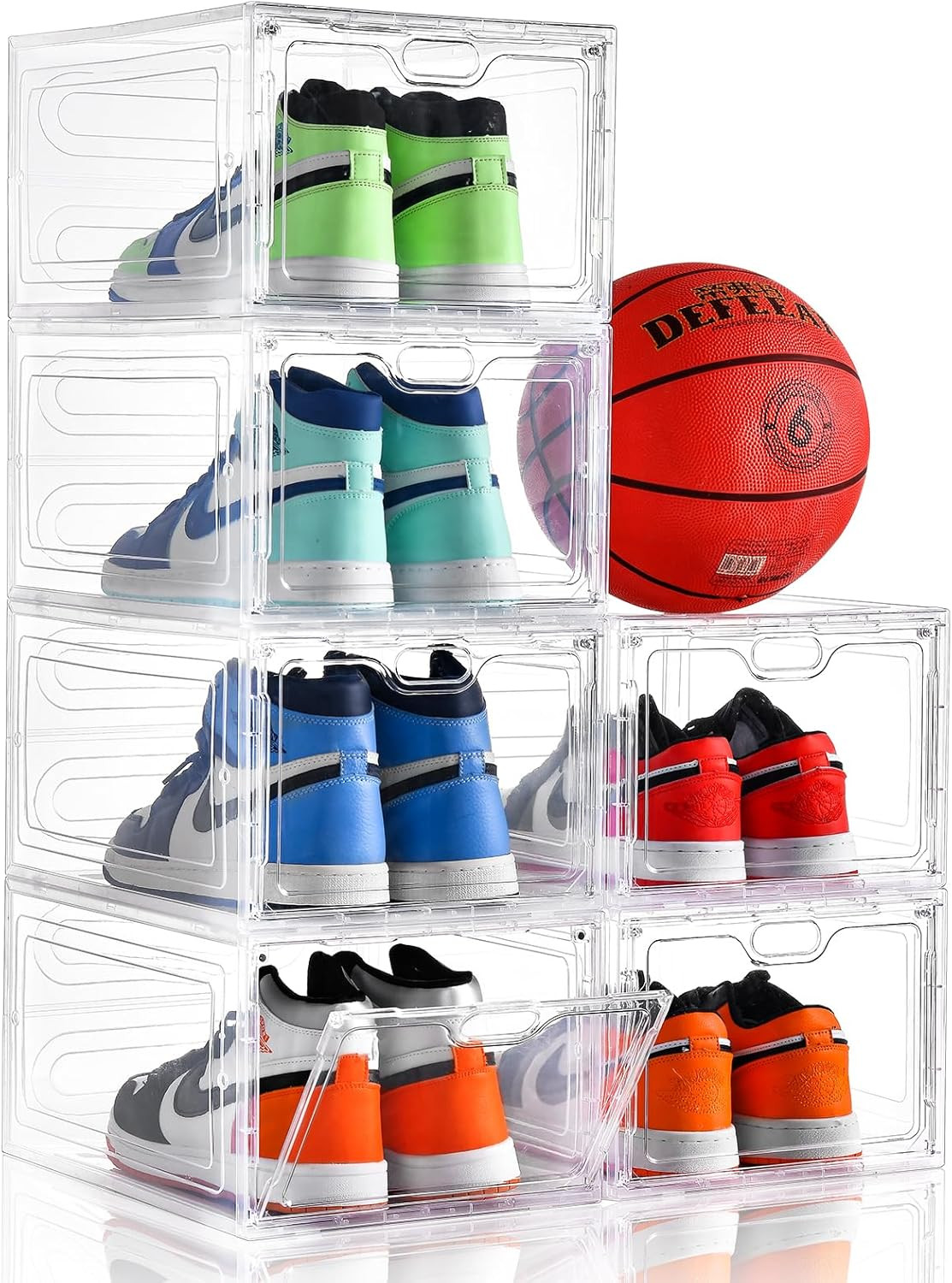 6pc Large Shoe Storage Box,Clear Shoe Storage Organizer w/ Magnetic Door-Stackab