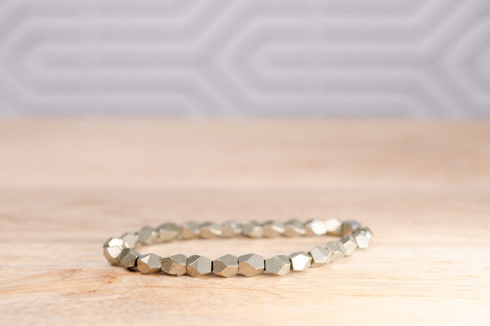 6mm Natural Pyrite Gemstones Faceted Bead Bracelet - 17 cm - Made in France