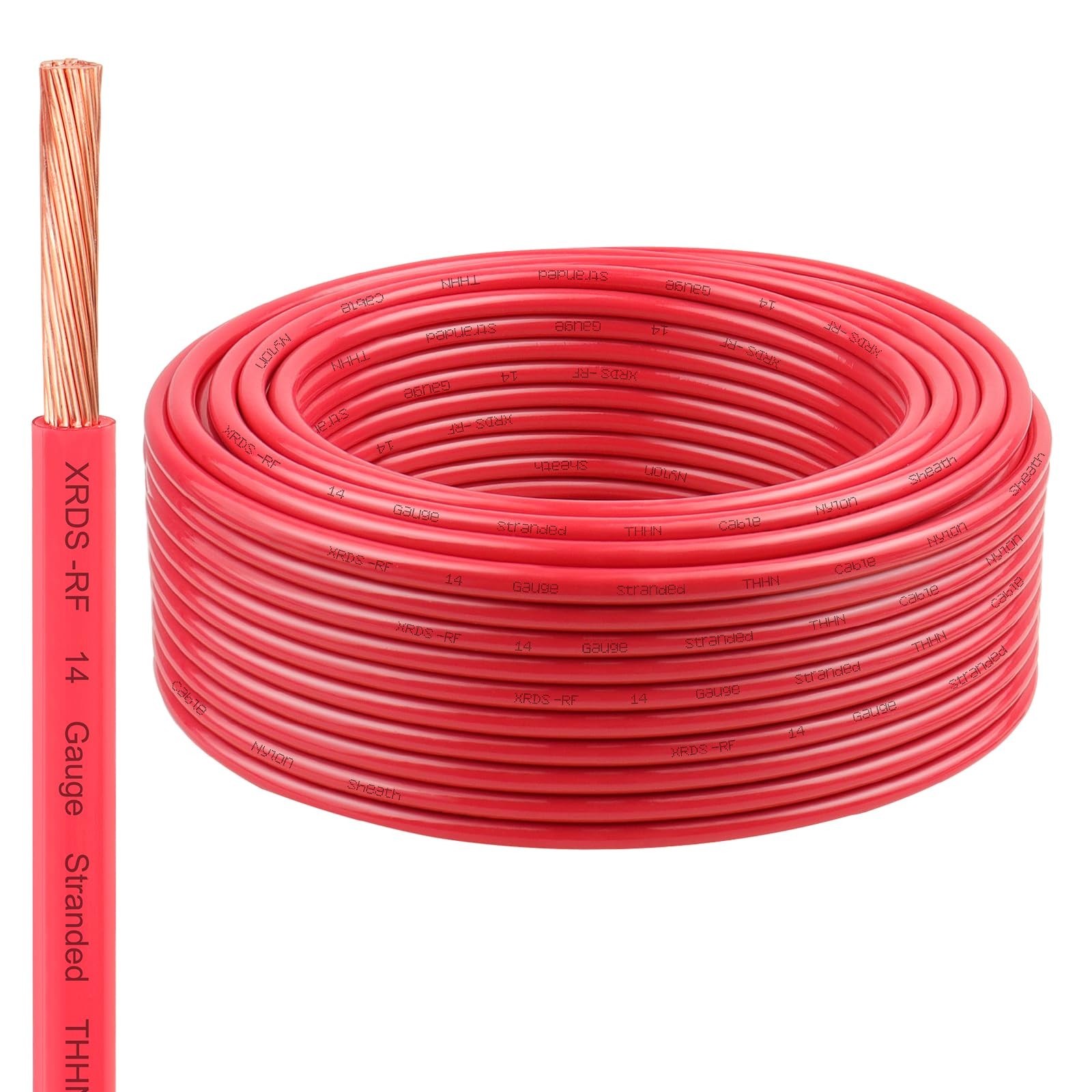 XRDS -RF 14 Gauge THHN Wire, 100FT Red Stranded Copper 14AWG 100FT,