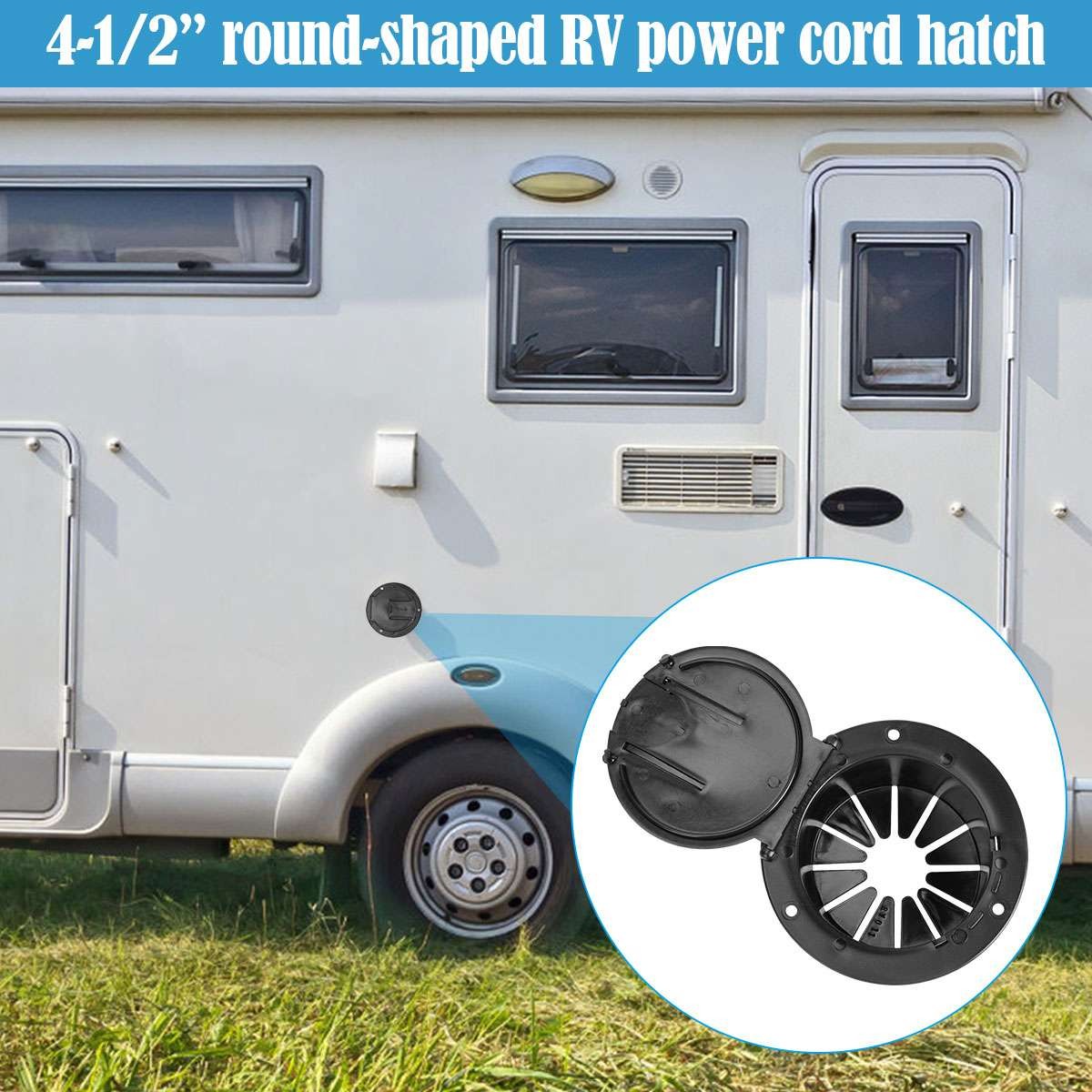 RV Camper Power Cord Cable Hatch Cover - White/Black