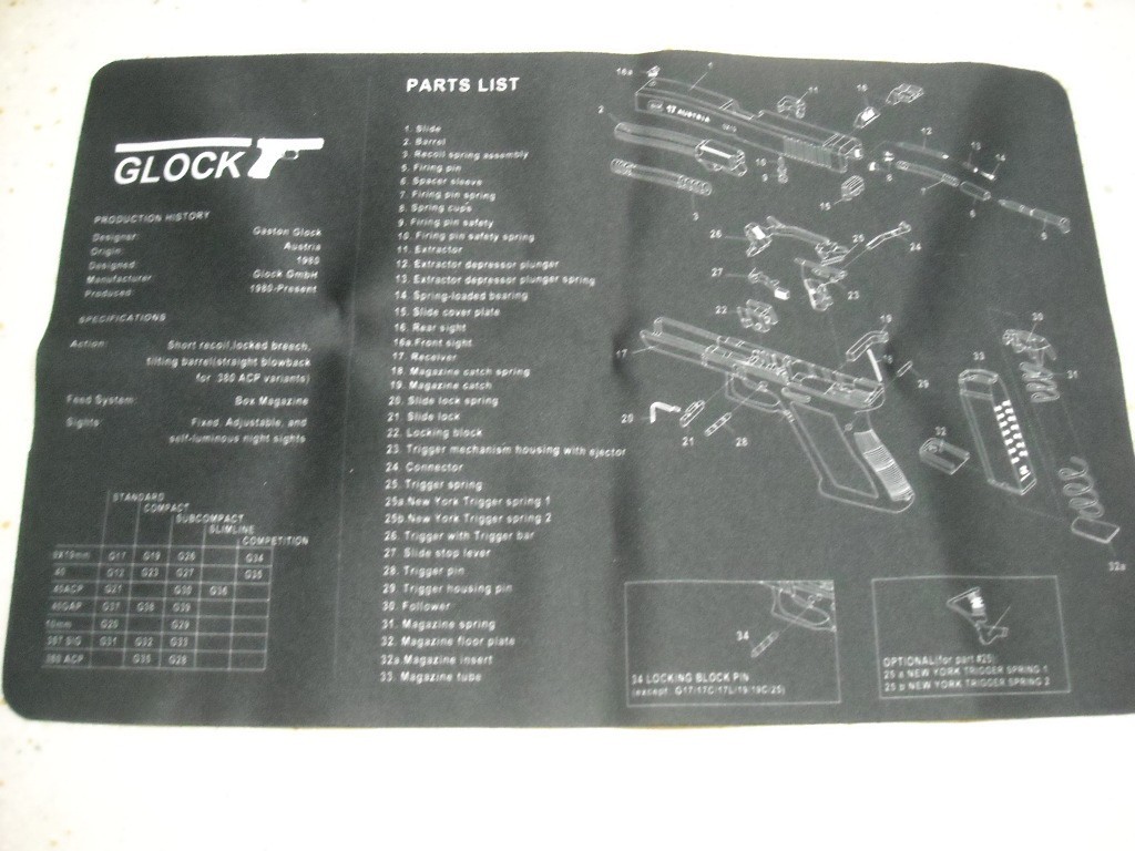 Glock TekMat  Armorer Cleaning Bench MAT 11"x17" 17-GLOCK-42-43 FAST SHIP