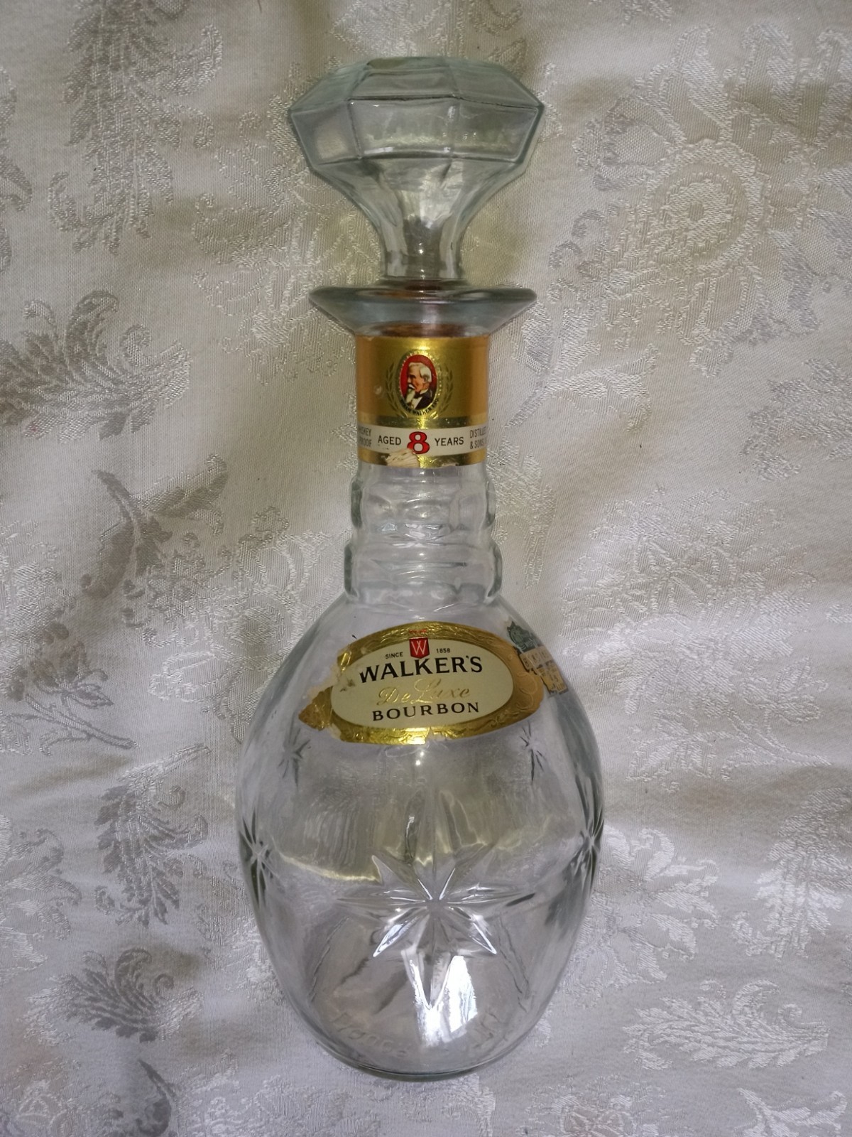 Hiram Walker Esq. Sons Bourbon Whiskey Glass Liquor Bottle Vintage 8 Years Aged