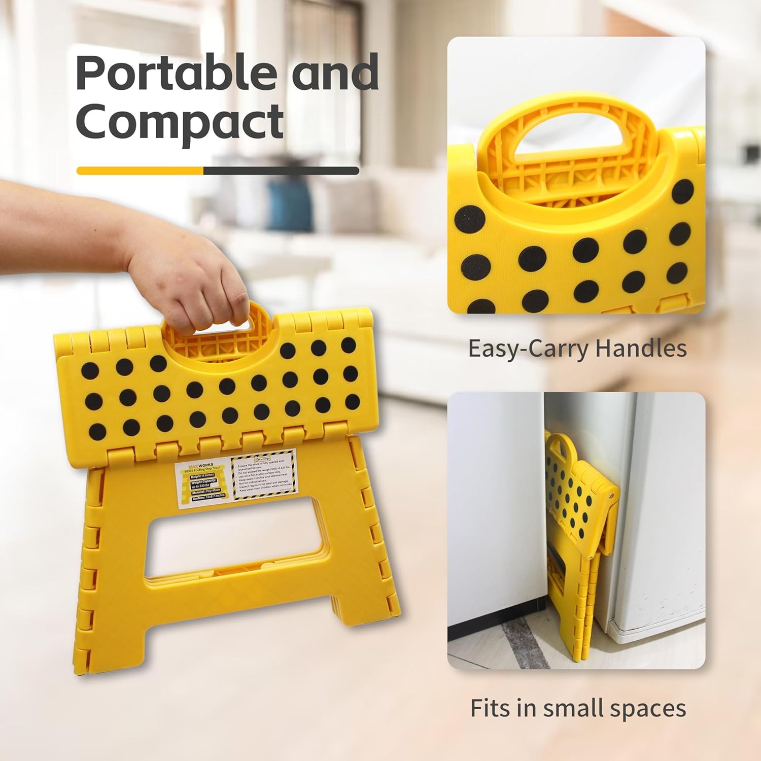 Folding Step Stool 9 Inch Height 330 lb Capacity Heavy Duty Plastic